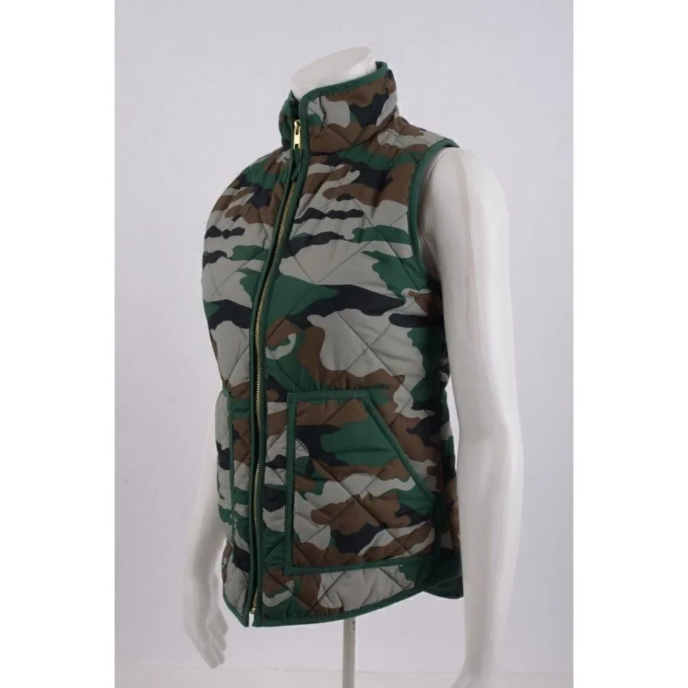 J. Crew Mercantile womens Camo Vest Jacket Puffer Green Brown XXS XX-small